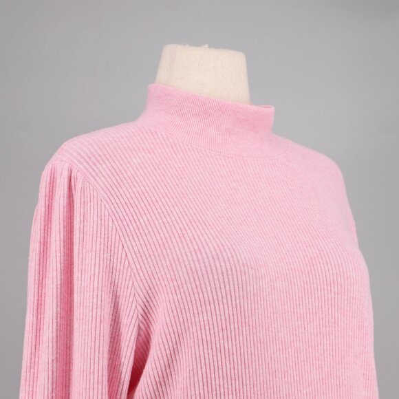J.CREW Brushed Rib Puff-Sleeve Mockneck Tee Cozy Sweater Pink Size XL - Picture 3 of 7